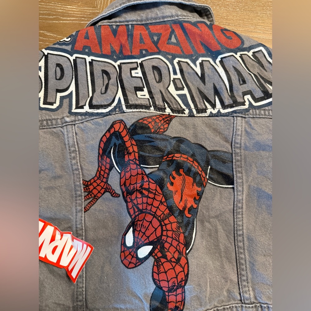 NWT Marvel Spider Man Jean Jacket Gray Denim Coat Logo Print Kids Boys Size 3T - Picture 4 of 4
